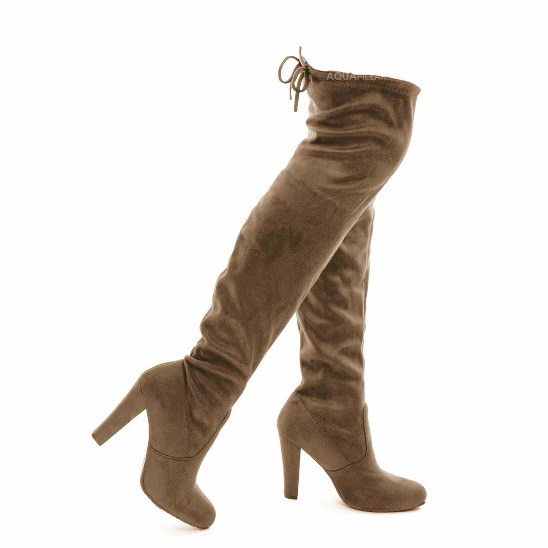 Forever Link Dasiah1 Over The Knee Block Heel Boots - Top Lace Tie Slouchy Thigh High Shoes New