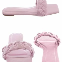 Bamboo Block19 Woven Braided Band Slipper - Womens Open Squared Toe Slip On Flat Sandal