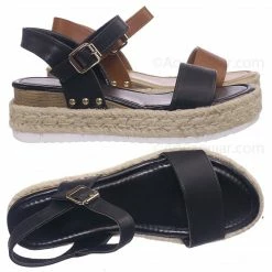Wild Diva Klara01 Espadrille Jute Wrap Flatform Flat Retro Sandal Sharktooth Eva Outsole New