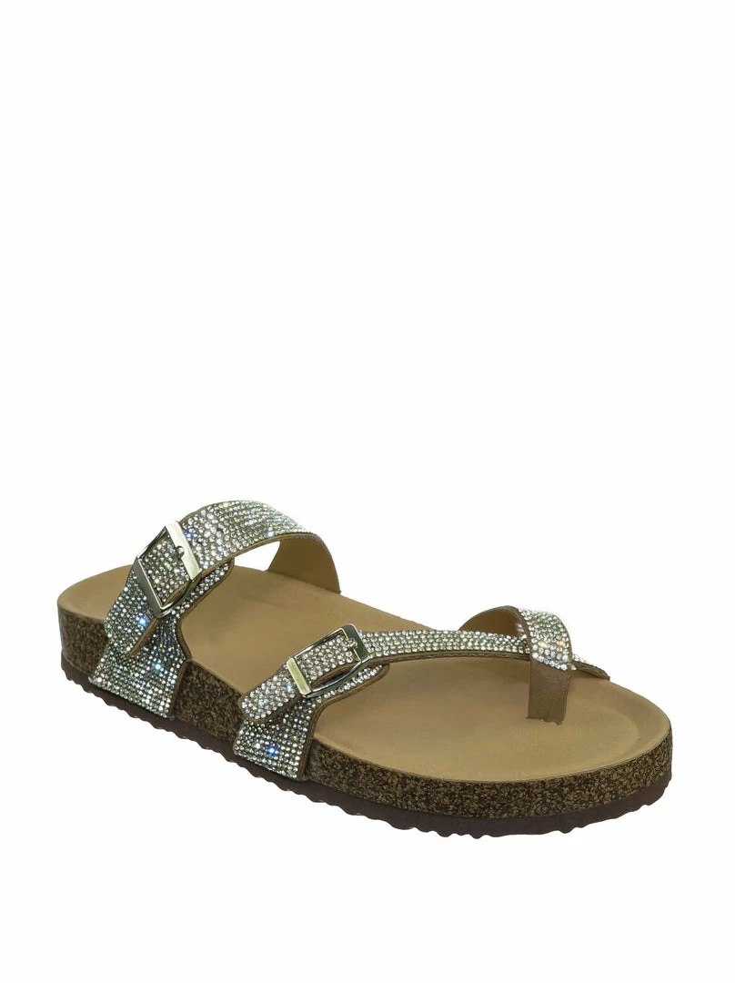 Bamboo Berk03 Rhinestone Molded Footbed Sandal - Women Crystal Slide In Contour Insole New