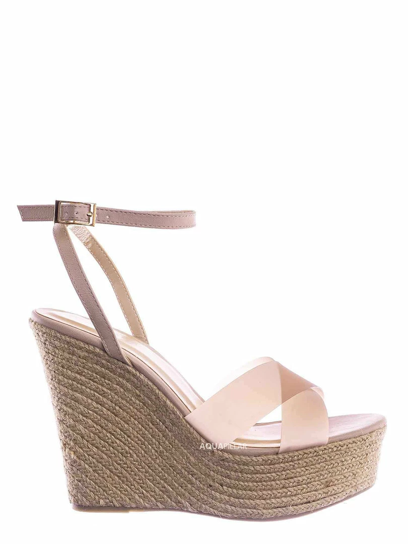 Bamboo New Chosen16 Clear Espadrille Platform Wedge Sandal - Women Lucite Clear Heels