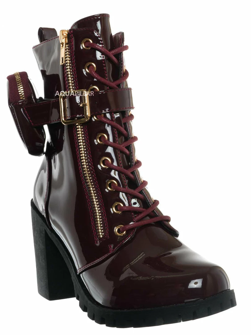 Forever Link Access39 Combat Bootie W Pouch - Women High Heel Ankle Boots New