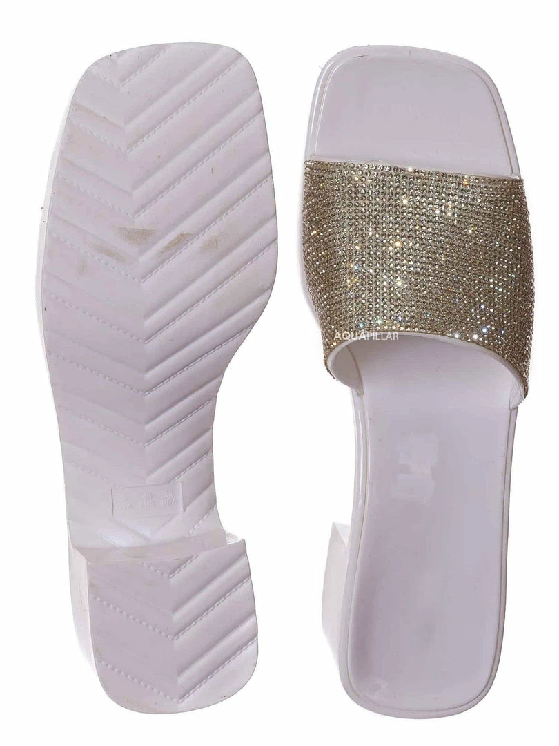 Forever Link List16 Womens Rhinestone Crystal Jelly Block Heel Mule Slide New