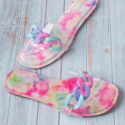 Bamboo New Laughter24 Oversized Chain On Lucite Vinyl Strap - Summer Slip On Slide Sandal