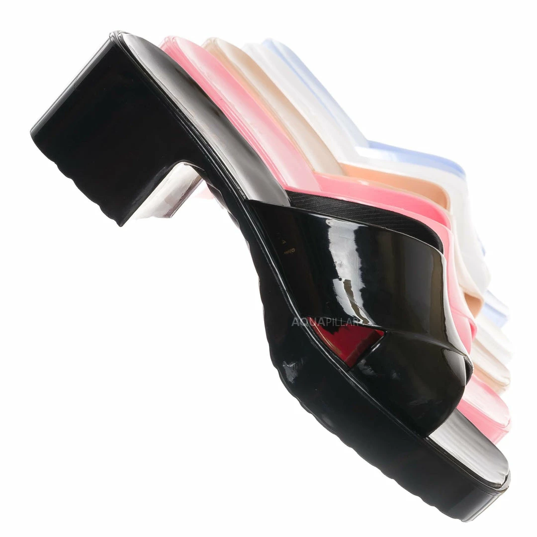 Glaze Delana3 Jelly Block Heel Clogs - Women Slip On Sandal