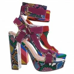 Liliana Glamrock Neoprene Elastic Block Heel Sandal - Women Hook Loop Pride Strappy Cage