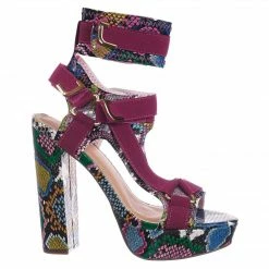 Liliana Glamrock Neoprene Elastic Block Heel Sandal - Women Hook Loop Pride Strappy Cage