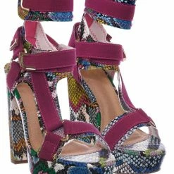 Liliana Glamrock Neoprene Elastic Block Heel Sandal - Women Hook Loop Pride Strappy Cage