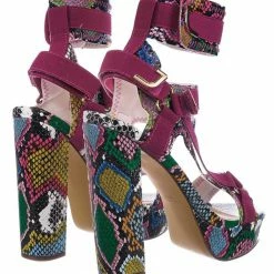 Liliana Glamrock Neoprene Elastic Block Heel Sandal - Women Hook Loop Pride Strappy Cage