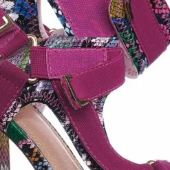 Liliana Glamrock Neoprene Elastic Block Heel Sandal - Women Hook Loop Pride Strappy Cage