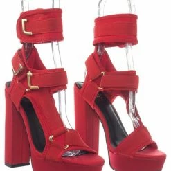 Liliana Glamrock Neoprene Elastic Block Heel Sandal - Women Hook Loop Pride Strappy Cage