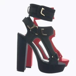 Liliana Glamrock Neoprene Elastic Block Heel Sandal - Women Hook Loop Pride Strappy Cage