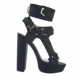 Liliana Glamrock Neoprene Elastic Block Heel Sandal - Women Hook Loop Pride Strappy Cage