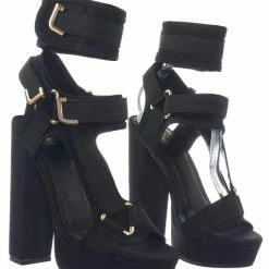 Liliana Glamrock Neoprene Elastic Block Heel Sandal - Women Hook Loop Pride Strappy Cage