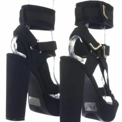 Liliana Glamrock Neoprene Elastic Block Heel Sandal - Women Hook Loop Pride Strappy Cage
