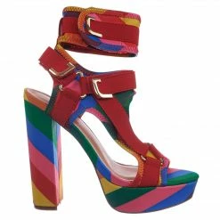 Liliana Glamrock Neoprene Elastic Block Heel Sandal - Women Hook Loop Pride Strappy Cage