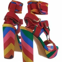 Liliana Glamrock Neoprene Elastic Block Heel Sandal - Women Hook Loop Pride Strappy Cage