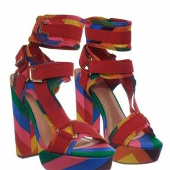 Liliana Glamrock Neoprene Elastic Block Heel Sandal - Women Hook Loop Pride Strappy Cage