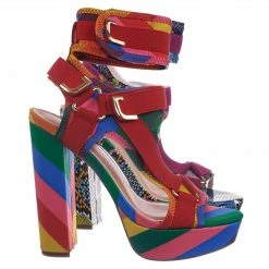 Liliana Glamrock Neoprene Elastic Block Heel Sandal - Women Hook Loop Pride Strappy Cage