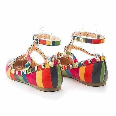 Mila62 By Liliana, Pointy Toe Pyramid Studded Strappy Double Buckle Dress Flat