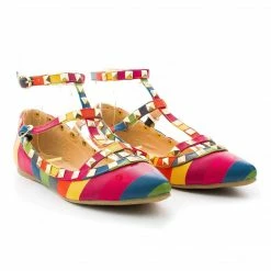 Mila62 By Liliana, Pointy Toe Pyramid Studded Strappy Double Buckle Dress Flat