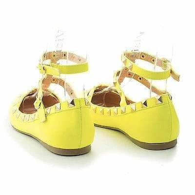 Mila62 By Liliana, Pointy Toe Pyramid Studded Strappy Double Buckle Dress Flat