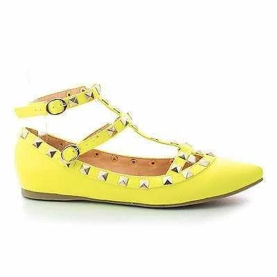 Mila62 By Liliana, Pointy Toe Pyramid Studded Strappy Double Buckle Dress Flat