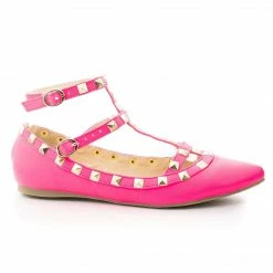 Mila62 By Liliana, Pointy Toe Pyramid Studded Strappy Double Buckle Dress Flat