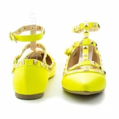 Mila62 By Liliana, Pointy Toe Pyramid Studded Strappy Double Buckle Dress Flat