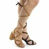 Rammy8 By Liliana, Open Toe Strappy Lace Up Leg Wrap Chunky Heeled Sandals New