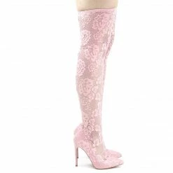Liliana Xaya15 Thigh High Soft Legging, Sock Floral Lace Covered Pump On High Heel