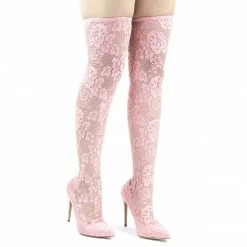 Liliana Xaya15 Thigh High Soft Legging, Sock Floral Lace Covered Pump On High Heel
