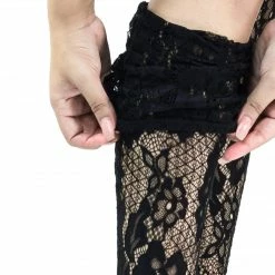 Liliana Xaya15 Thigh High Soft Legging, Sock Floral Lace Covered Pump On High Heel