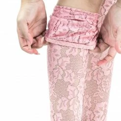 Liliana Xaya15 Thigh High Soft Legging, Sock Floral Lace Covered Pump On High Heel