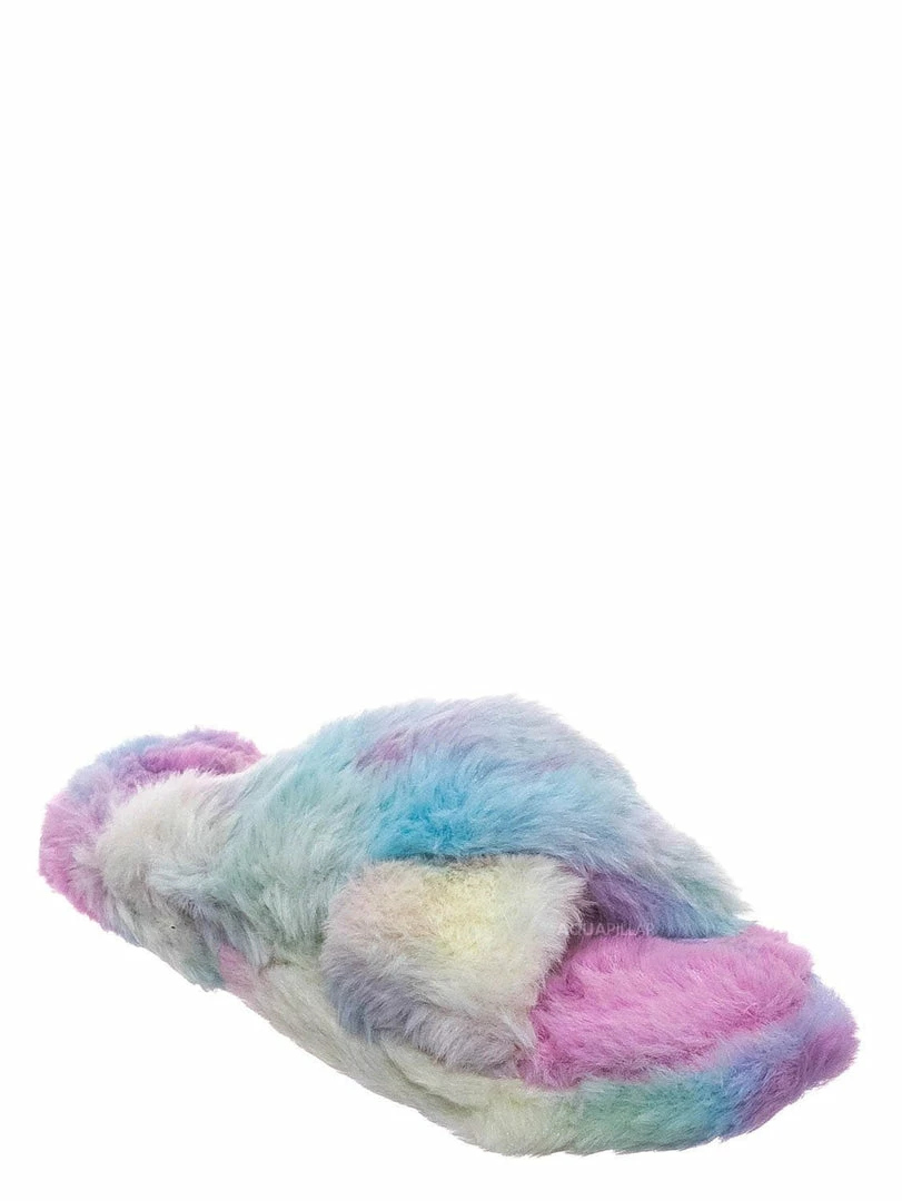 Little Angel Ben25K Childrens Furry Slipper - Little Girls Flat Slip On Sandal Faux Fur