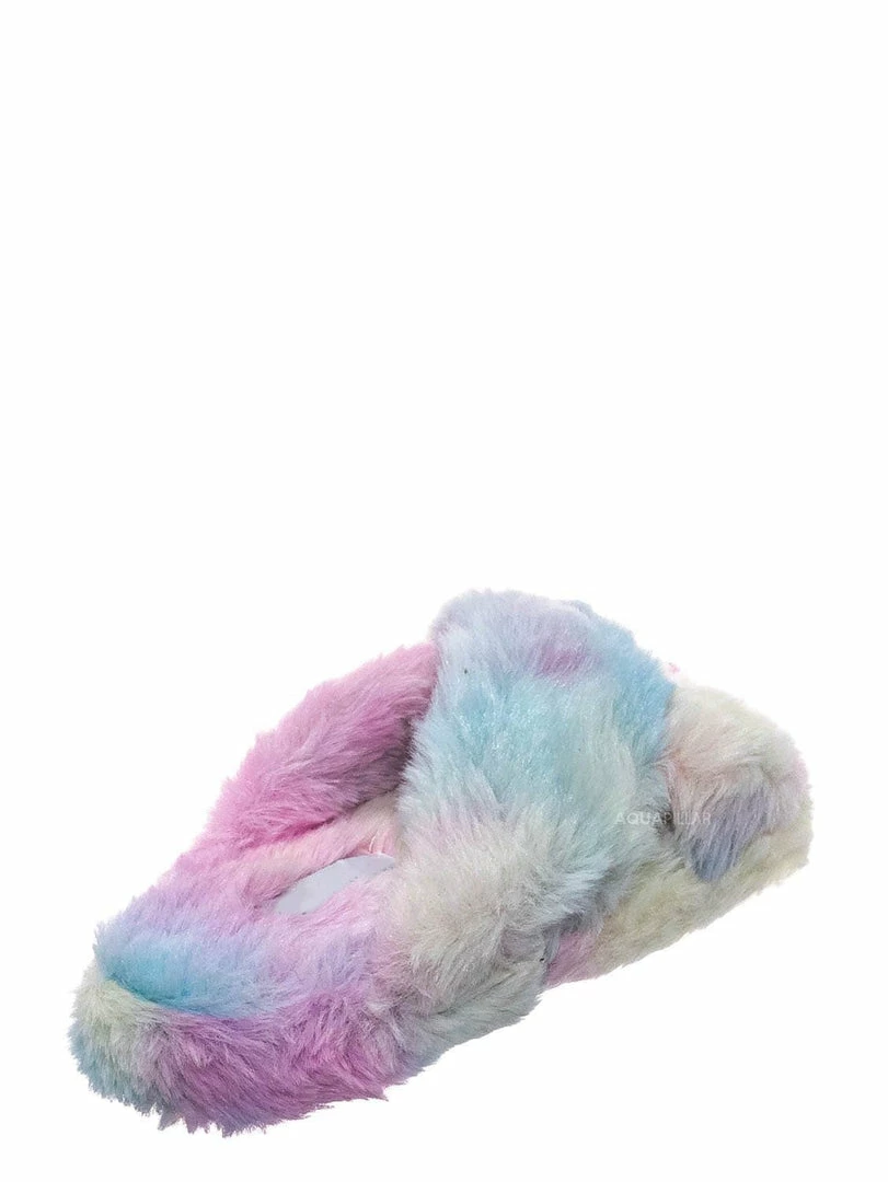 Little Angel Ben25K Childrens Furry Slipper - Little Girls Flat Slip On Sandal Faux Fur