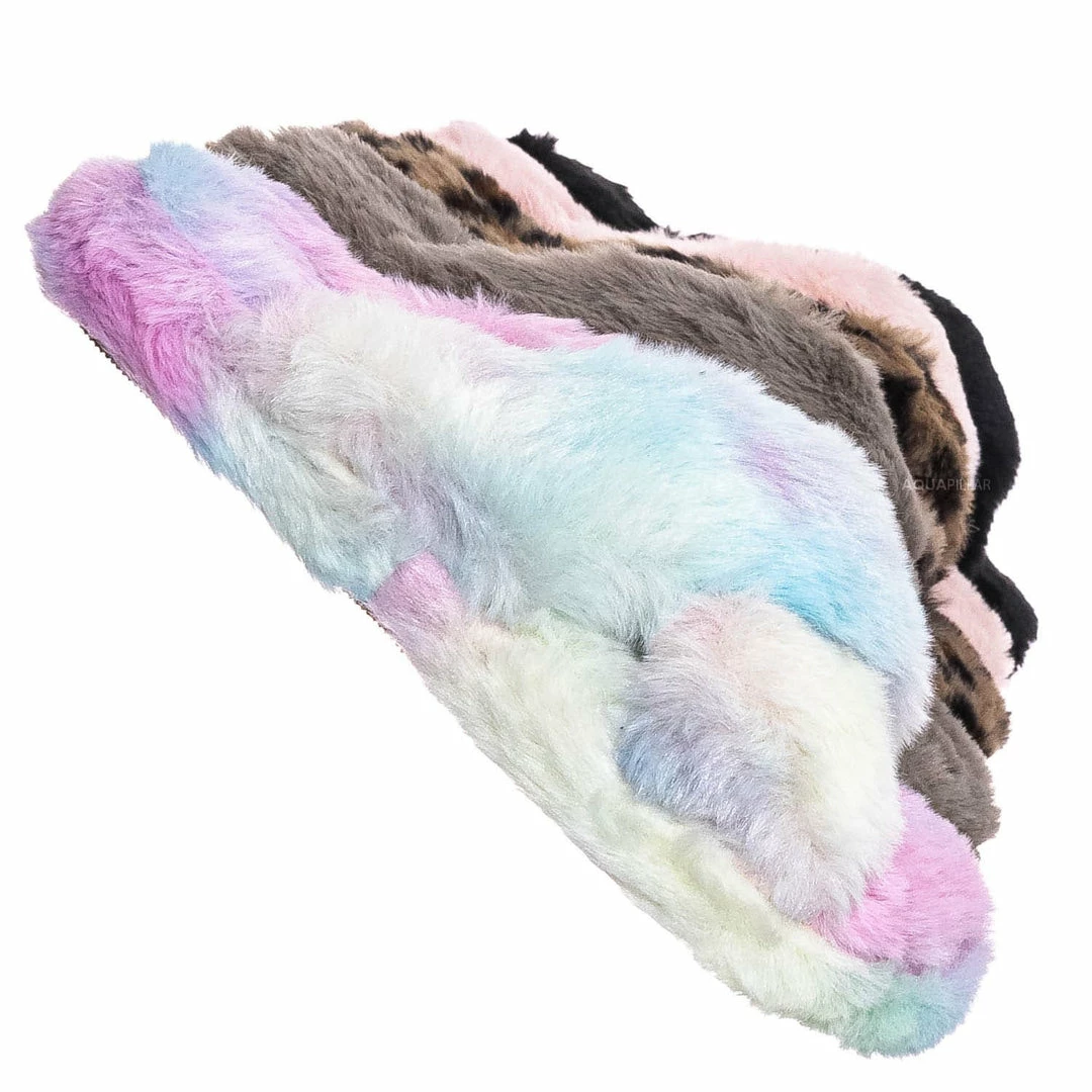 Little Angel Ben25K Childrens Furry Slipper - Little Girls Flat Slip On Sandal Faux Fur