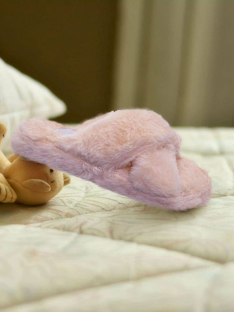 Little Angel Ben25K Childrens Furry Slipper - Little Girls Flat Slip On Sandal Faux Fur