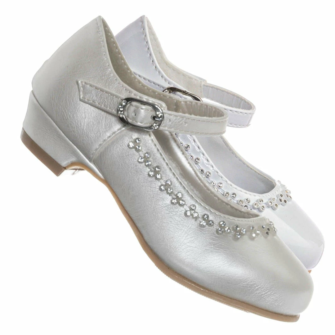 Little Angel Daisy016D Baby Girl Block Heel Mary Jane Pump - Rhinestone Wedding Dress Shoes