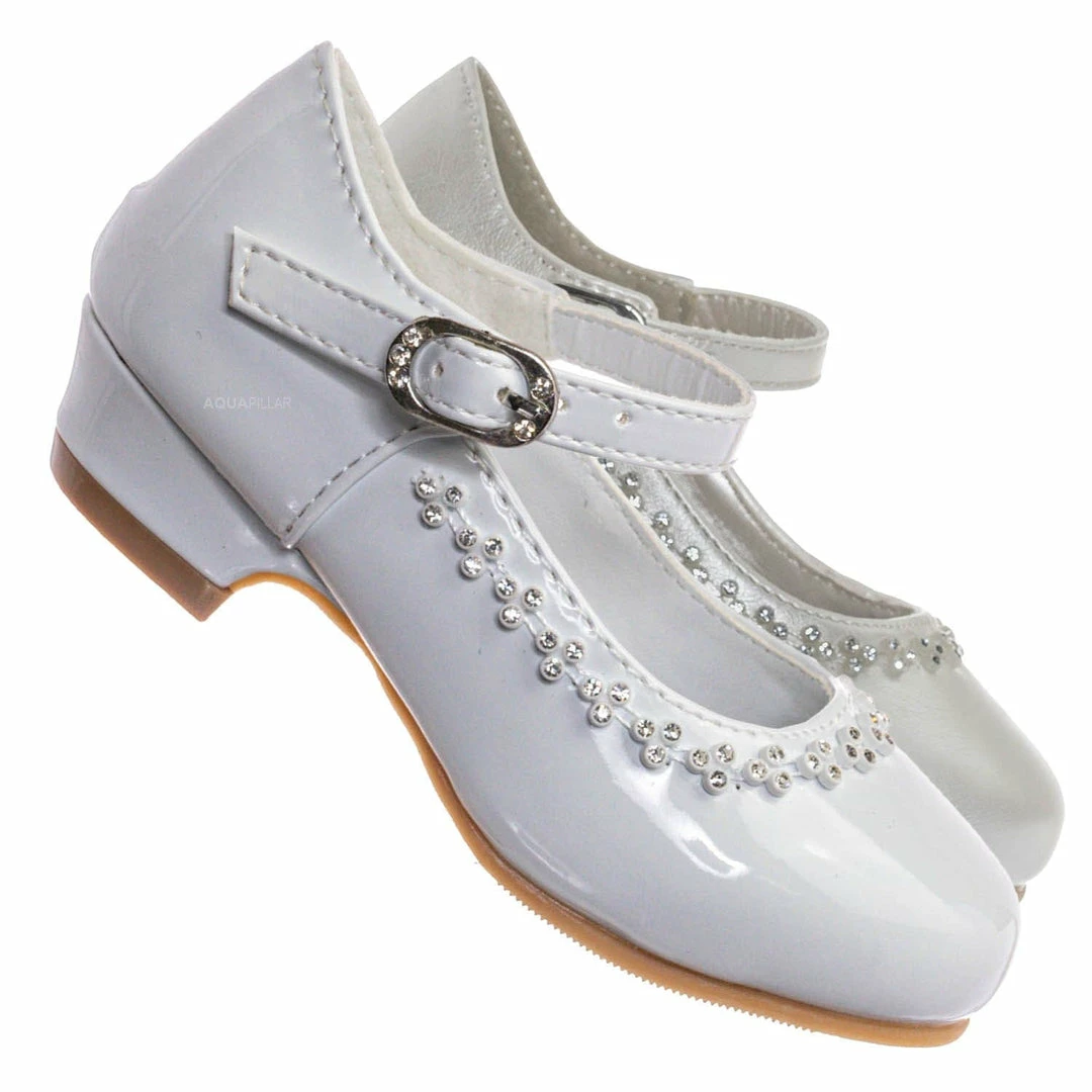 Little Angel Daisy016D Baby Girl Block Heel Mary Jane Pump - Rhinestone Wedding Dress Shoes
