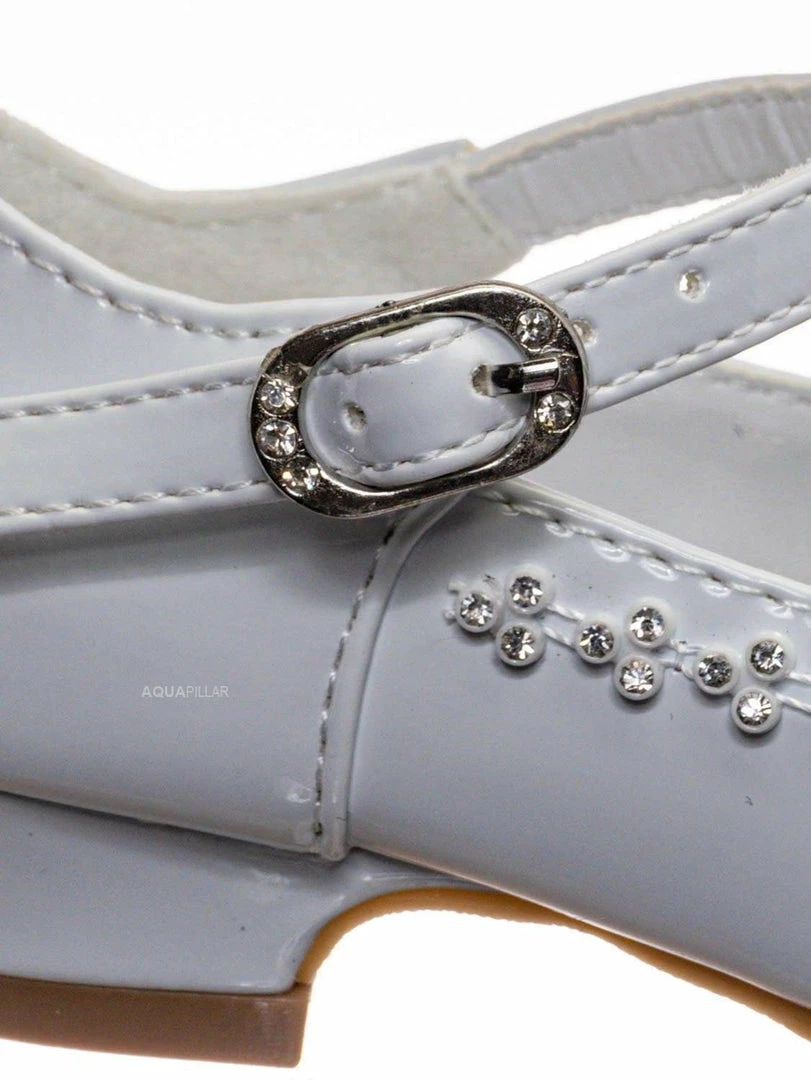 Little Angel Daisy016D Baby Girl Block Heel Mary Jane Pump - Rhinestone Wedding Dress Shoes