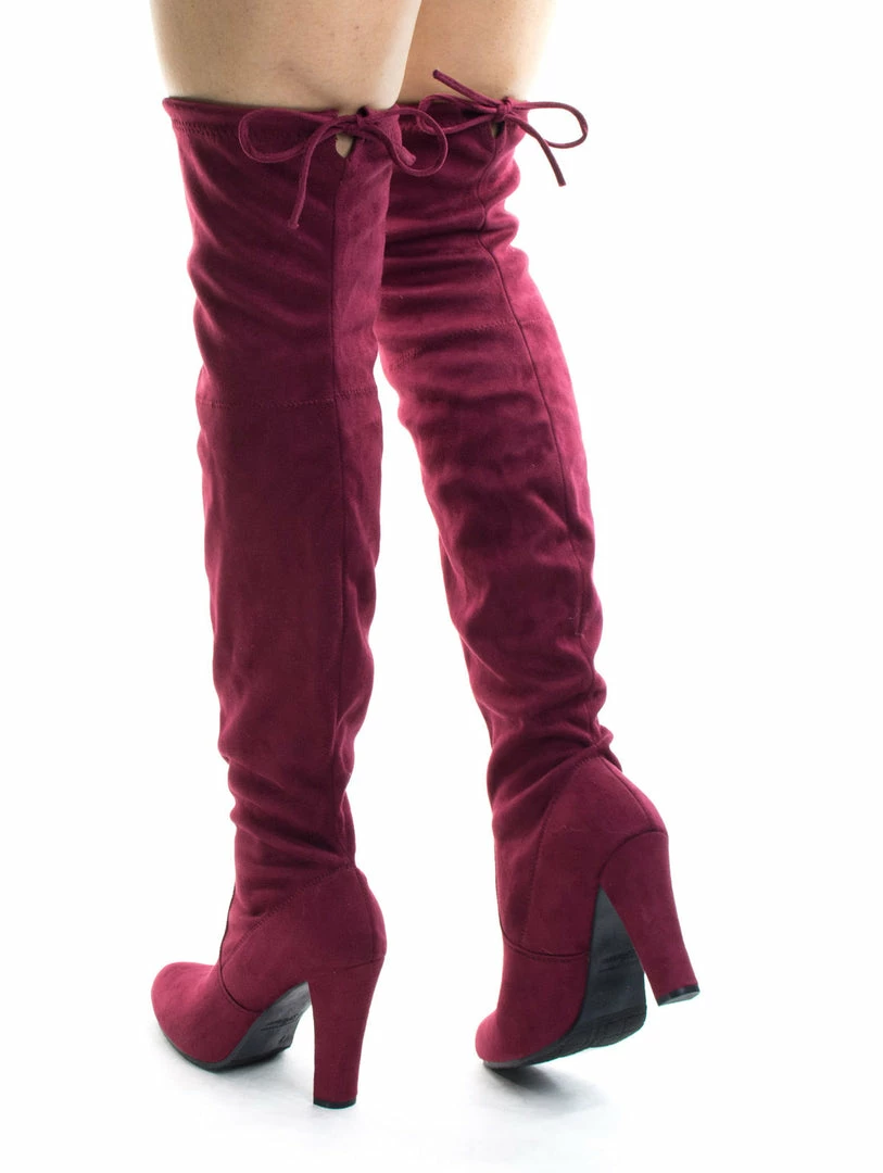 Forever Link Dasiah1 Over The Knee Block Heel Boots - Top Lace Tie Slouchy Thigh High Shoes New