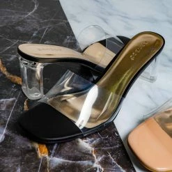 Bamboo Lucent01 Block Heel Glass Slipper, Clear Vinyl Dress Sandal