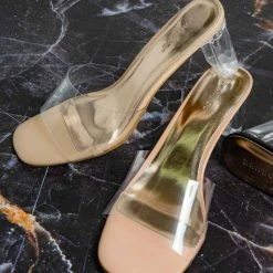 Bamboo Lucent01 Block Heel Glass Slipper, Clear Vinyl Dress Sandal