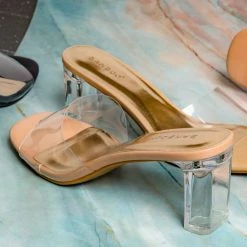 Bamboo Lucent01 Block Heel Glass Slipper, Clear Vinyl Dress Sandal