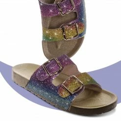 Bamboo Luster01 Rhinestone Molded Footbed Sandal - Contoured Crystal Slip On Slipper