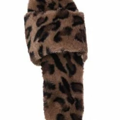 Bamboo Leverage12 Furry Platform Slides - Faux Fur Chunky Slipper In Rainbow & Leopard New