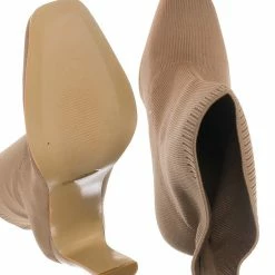 Glaze New Jiajia1 Women's Elastic Knit Bootie On Flat Block Heel
