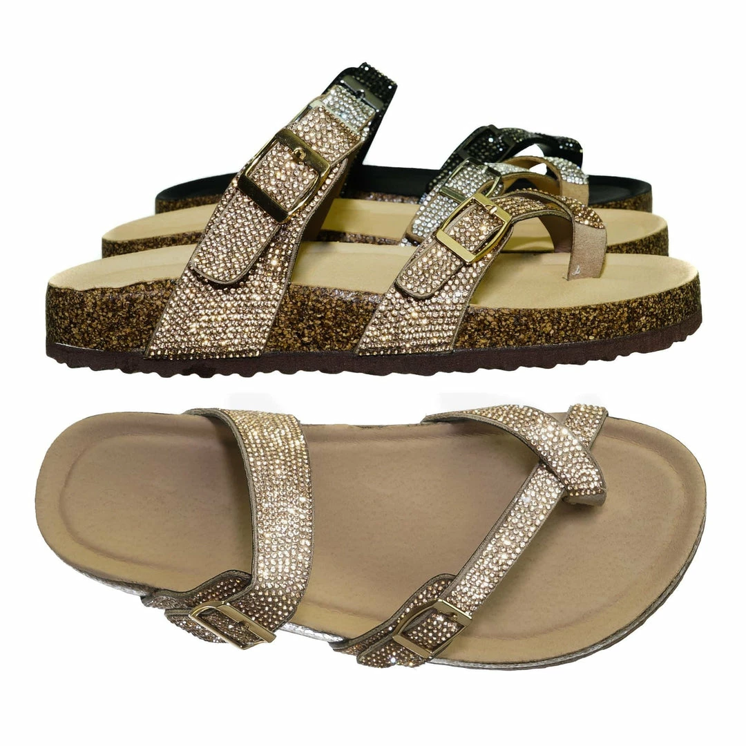 Bamboo Berk03 Rhinestone Molded Footbed Sandal - Women Crystal Slide In Contour Insole New