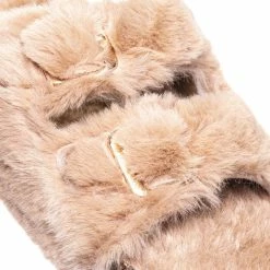 Bamboo New Defeat63 Faux Fur Molded Footbed Slipper - Furry Slide In Cork Slide Sandal